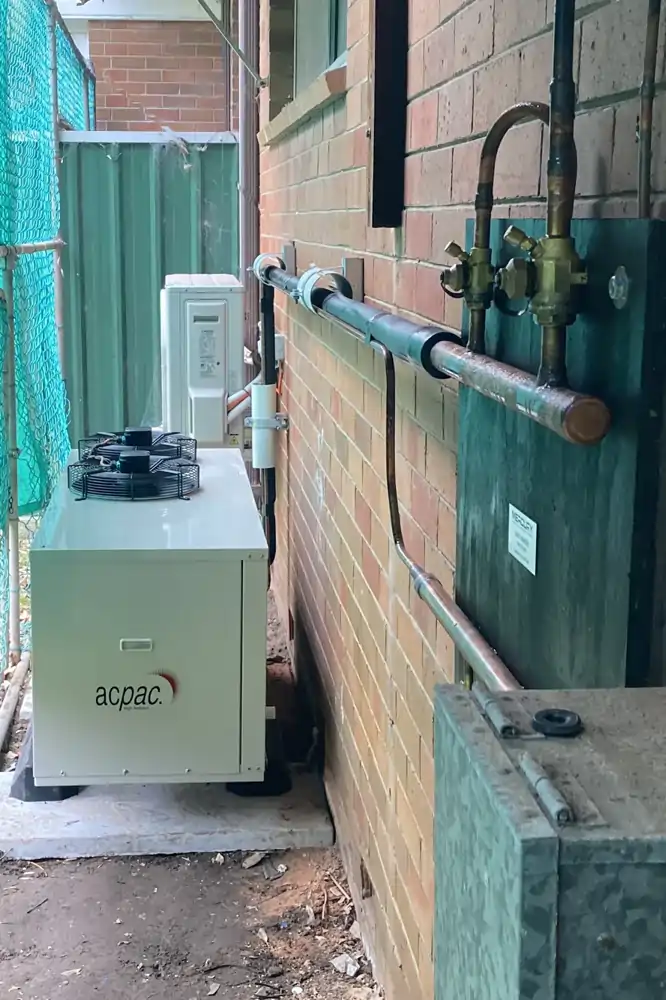 Commercial Refrigeration Unit Custom Manifold Newcastle Newly installed commercial refrigeration unit with custom copper manifold by Mercury Refrigeration Newcastle